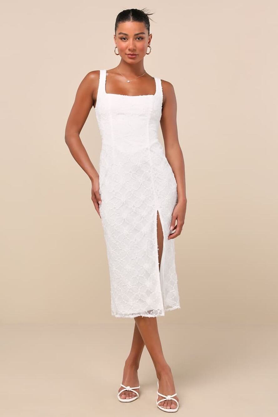 NWT Lulus Kalani White Mesh Textured Midi Dress Engagement Banquet Gala Size XL